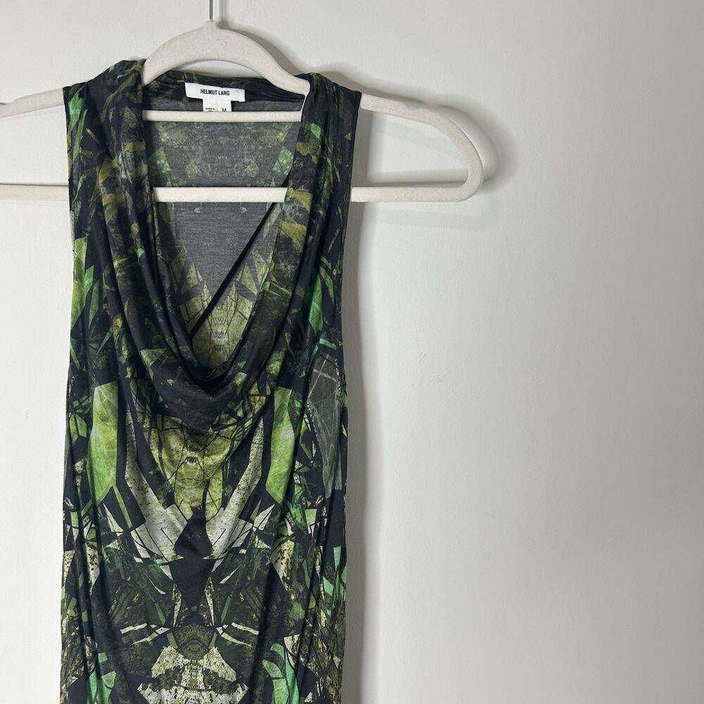 HELMUT LANG Dress Womens Medium Cicadae Print Slit Overlap Maxi Lizard Green - Picture 2 of 9